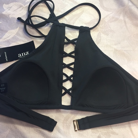 A.N.A. Black bikini top high-neck criss-cross 6 - Picture 3 of 6